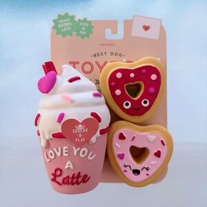Valentine's Day "Love You A Latte" 3-Piece Dog Squeaky Toy Set
